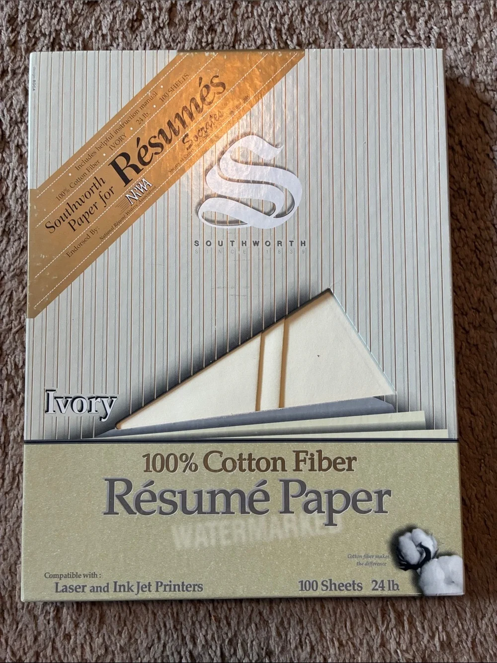 Ivory Resume Paper - 100% Cotton Fiber, 100 Sheets